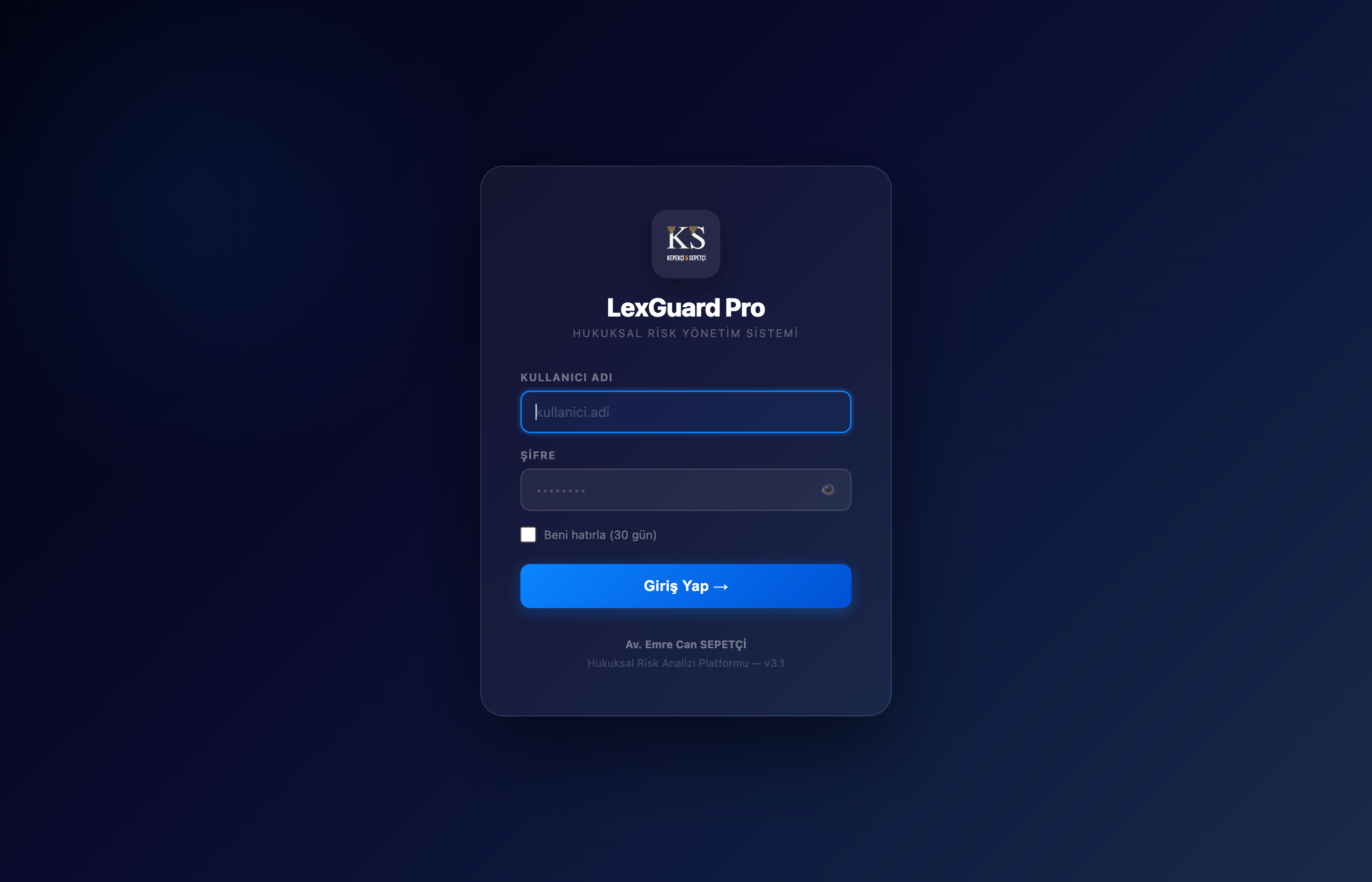 LexGuard Pro giriş ekranı